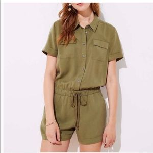 Ann Taylor Loft Safari Romper Olive Green Sz S